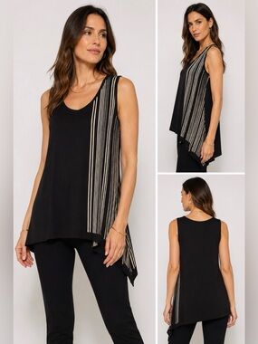 Donna Karan Modern Career Black Sleeveless knit Top w/ Cream Stripes Size Small